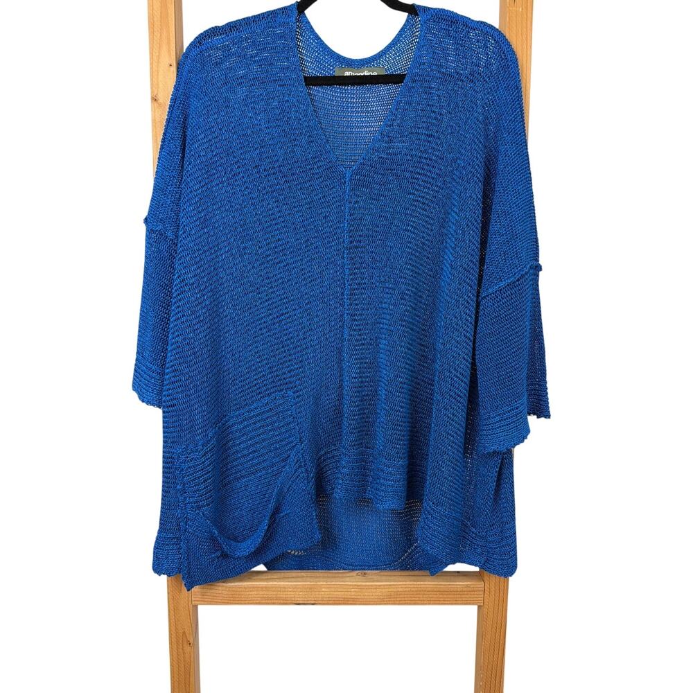 Amandine Cobalt Blue VNeck Drop Sleeve HighLow Sweater Size 2X Made in Germany